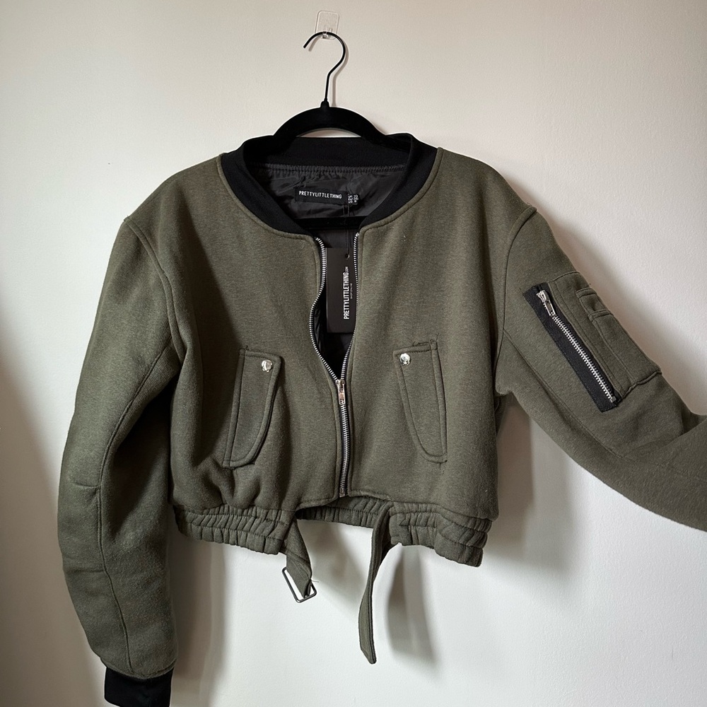 Olive khaki cropped bomber jacket